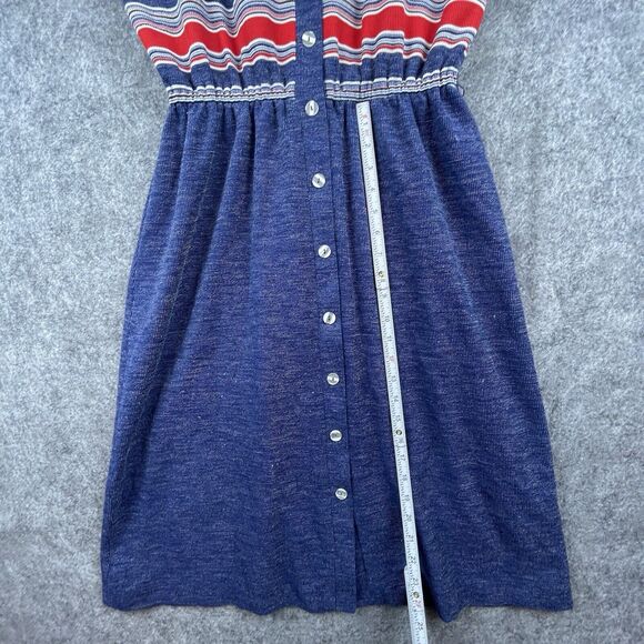 Vintage Jennifer Gee Dress Womens 14 Blue Red Collared 70s Schoolgirl Academia - Picture 7 of 9